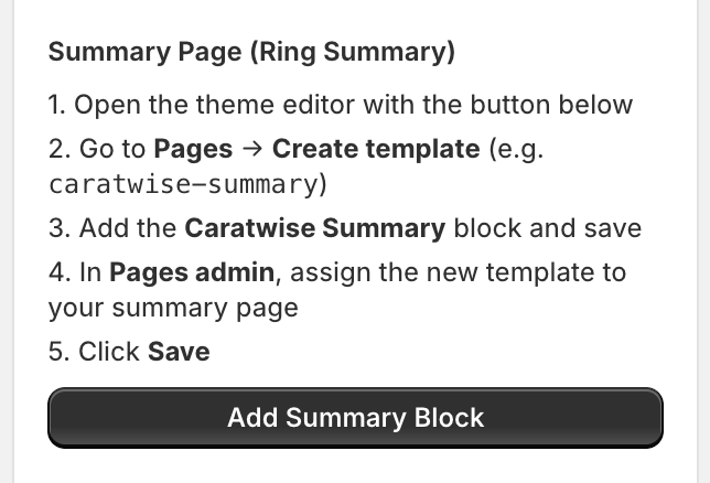 Product Summary Setup